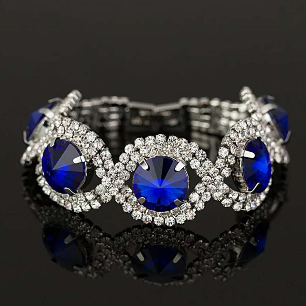 NEW Silver and Blue Bracelet with CZ Stones